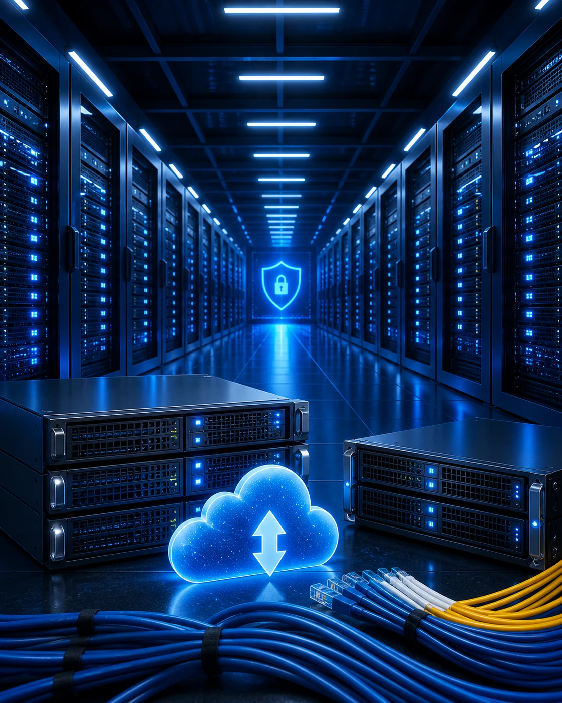Datacenter protegido con servidores, servicios en la nube y cableado estructurado